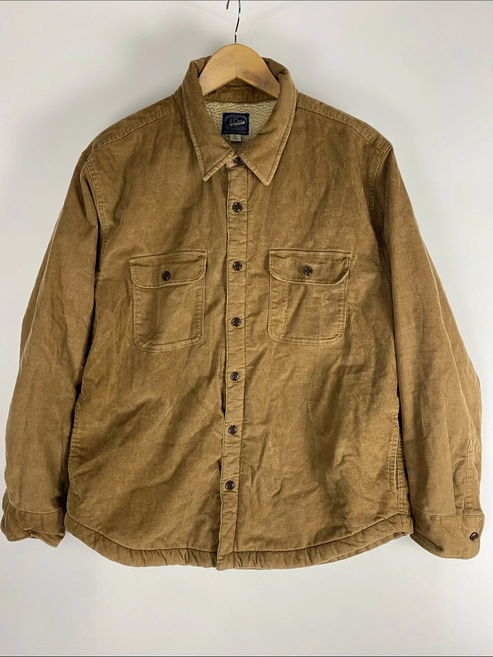 J.CREW Men's Sherpa Lined Corduroy Workshirt Jacket Size large Brown Button Up